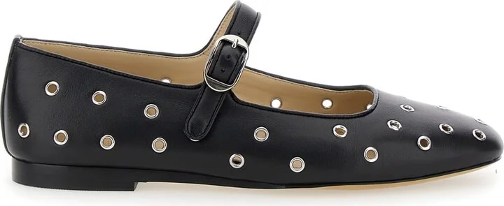 'mary Jane' Black Ballerinas With Eyelets In Leather Woman