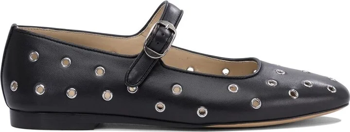 'Mary Jane' Black Ballerinas With Eyelets In Leather Woman