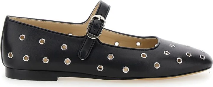 'Mary Jane' Black Ballerinas With Eyelets In Leather Woman