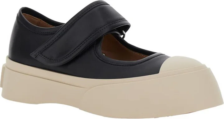 'Mary Jane' Black Sneaker With Hook And Loop Closure And Logo On The Back In Leather Woman - Image 2