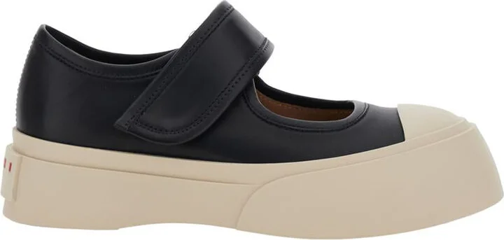 'Mary Jane' Black Sneaker With Hook And Loop Closure And Logo On The Back In Leather Woman