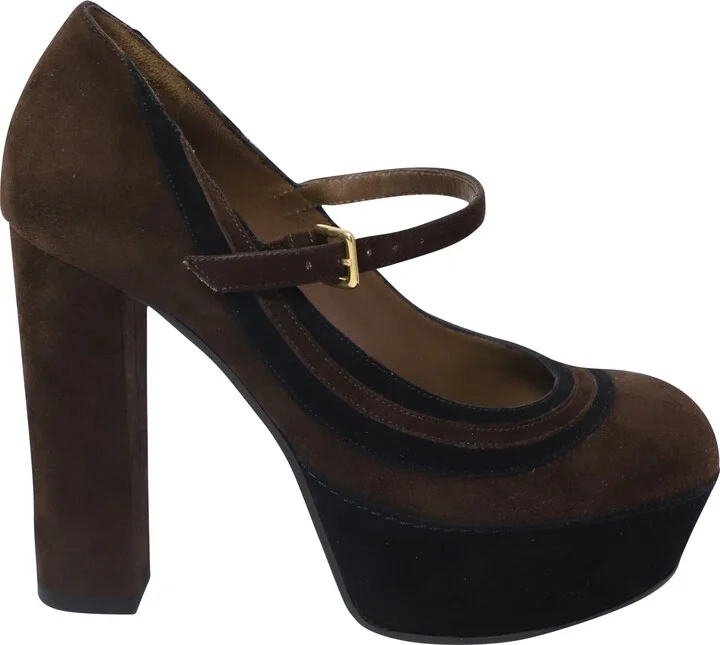 Mary Jane Heels in Brown Suede