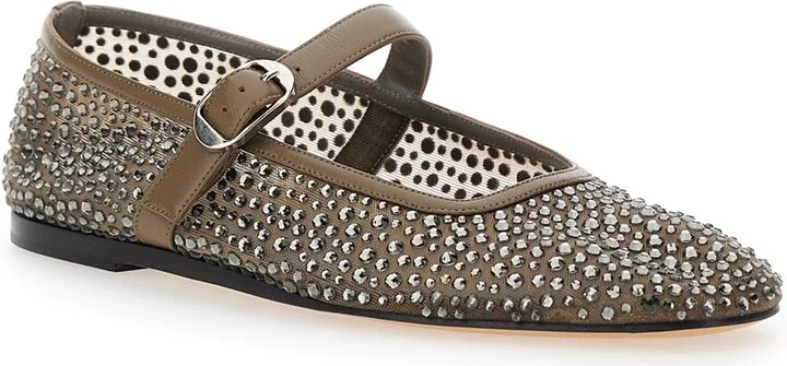 'mary Jane' Metallic Ballet Flats With Strap And All-over Beading In Fabric Woman - Image 2