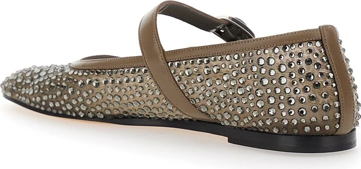 'mary Jane' Metallic Ballet Flats With Strap And All-over Beading In Fabric Woman - Image 3