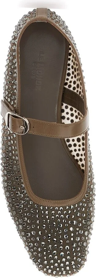 'mary Jane' Metallic Ballet Flats With Strap And All-over Beading In Fabric Woman - Image 4