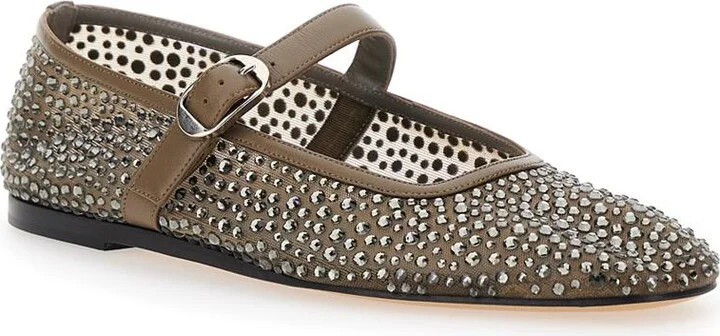'Mary Jane' Metallic Ballet Flats With Strap And All-Over Beading In Fabric Woman - Image 2