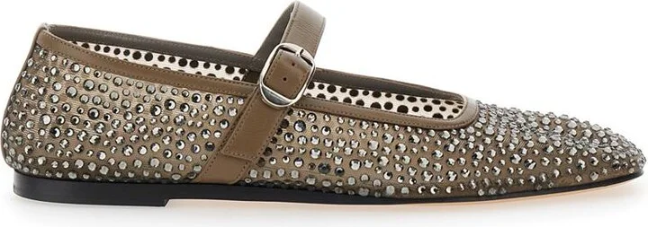 'Mary Jane' Metallic Ballet Flats With Strap And All-Over Beading In Fabric Woman