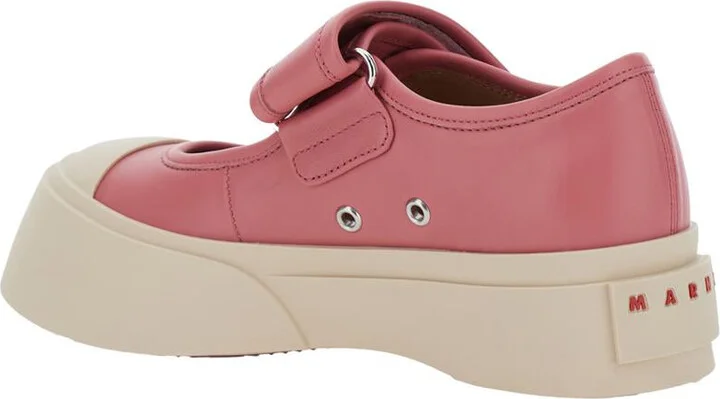 'Mary Jane' Pink Sandals With Touch-Strap Closure And Logo Patch On The Rear In Leather Woman - Image 3