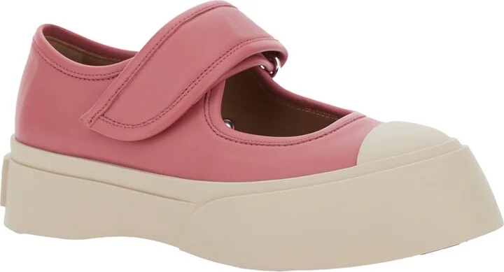 'mary Jane' Pink Sandals With Touch-strap Closure And Logo Patch On The Rear In Leather Woman - Image 2