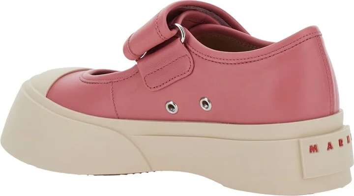 'mary Jane' Pink Sandals With Touch-strap Closure And Logo Patch On The Rear In Leather Woman - Image 3