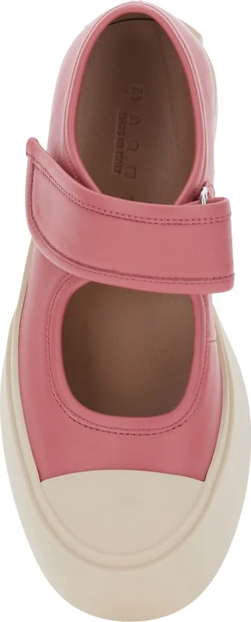 'mary Jane' Pink Sandals With Touch-strap Closure And Logo Patch On The Rear In Leather Woman - Image 4
