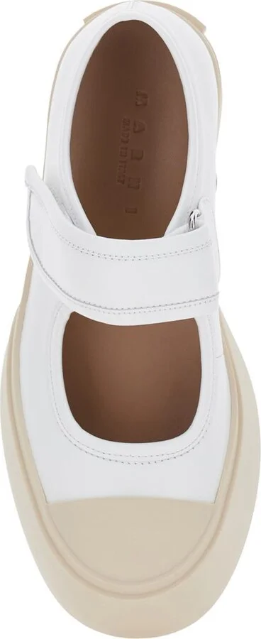 'Mary Jane' White Sandals With Touch-Strap Closure And Logo Patch On The Rear In Leather Woman - Image 4