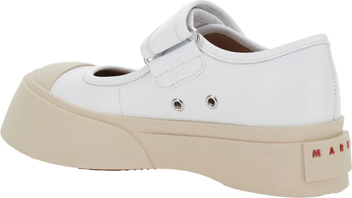 'mary Jane' White Sandals With Touch-strap Closure And Logo Patch On The Rear In Leather Woman - Image 3
