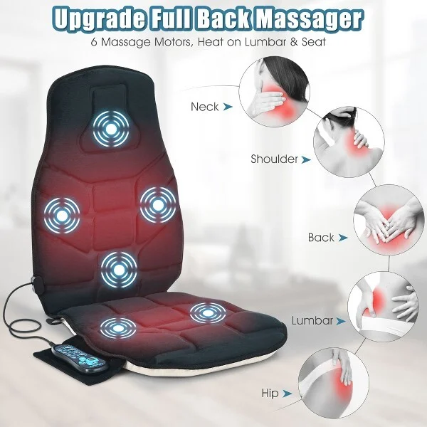 Massage Seat Cushion Back Massager w/ Heat & 6 Vibration Motors for Home - Image 2