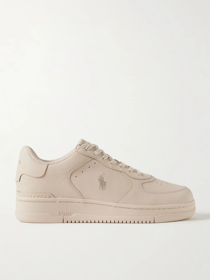 Masters Court Logo-Embroidered Leather Sneakers