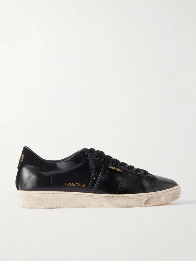 Matchstar Suede-Trimmed Distressed Glossed-Leather Sneakers