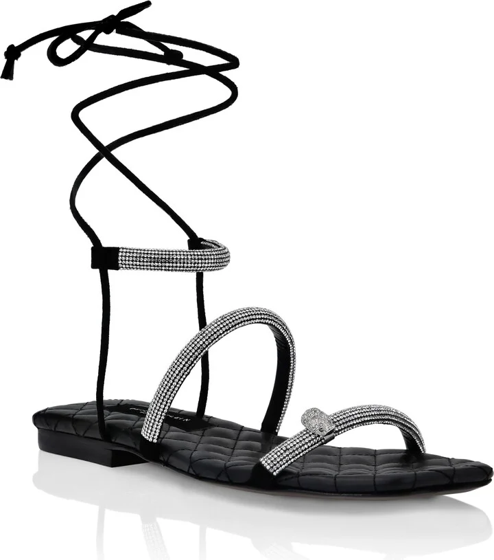 Matelasse Sandals Flat with Crystals