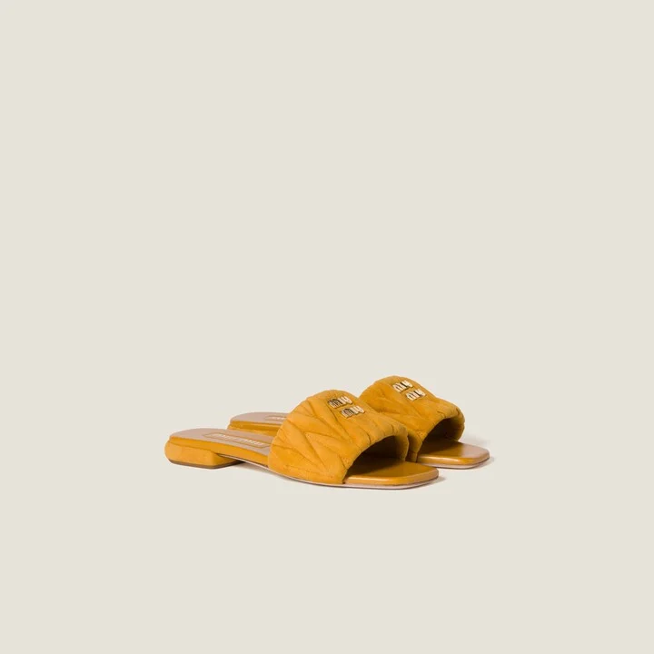 Matelassé suede slides