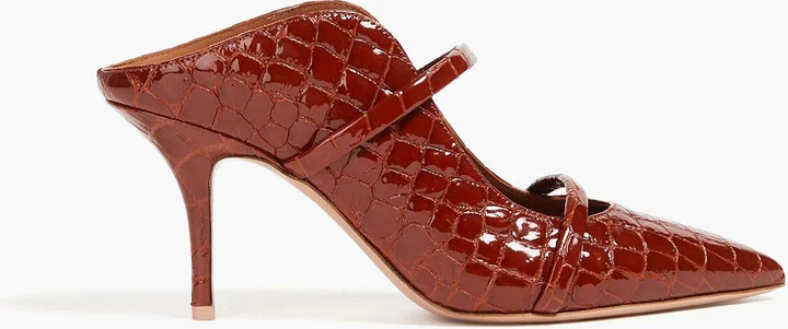 Maureen 70 croc-effect patent-leather mules