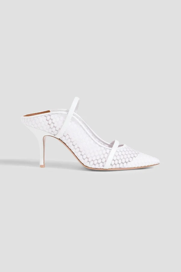 Maureen 70 leather-trimmed lace pumps
