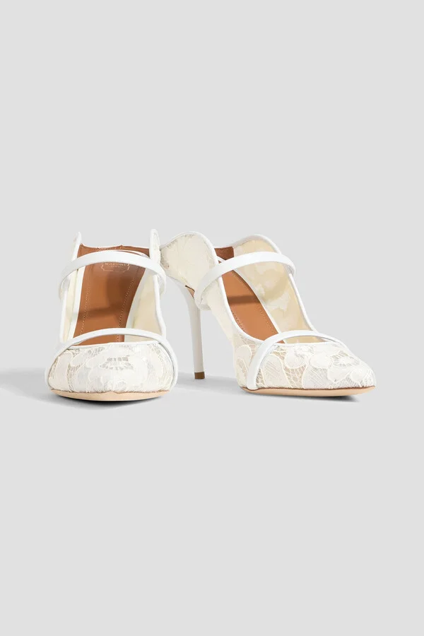 Maureen 85 leather-trimmed corded lace mules - Image 2