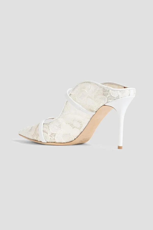 Maureen 85 leather-trimmed corded lace mules - Image 3