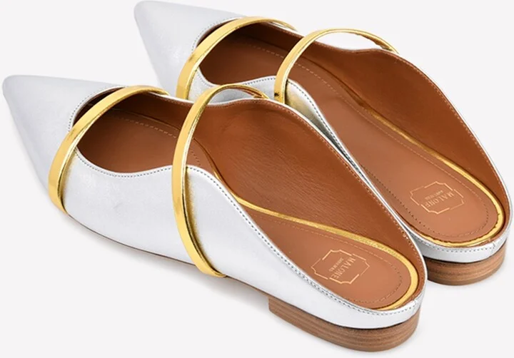 Maureen Flat Mules in Metallic Leather - Image 2