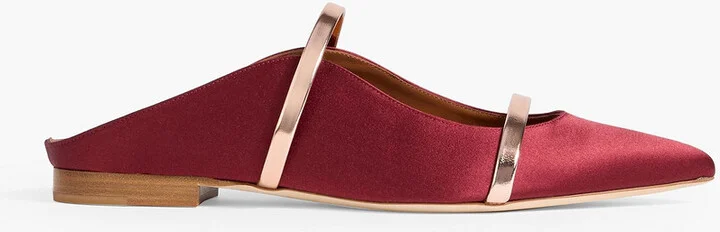 Maureen metallic leather-trimmed satin point-toe flats