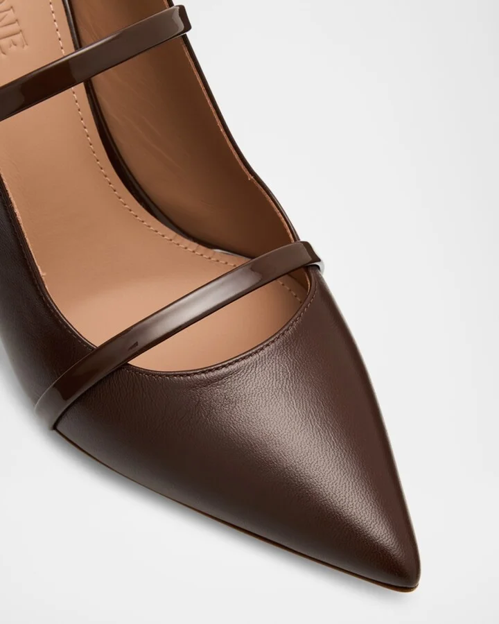 Maureen Nappa Leather Mules with Double Patent Straps - Image 6