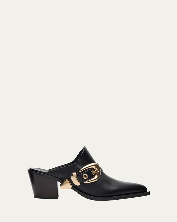 Maven Leather Buckle Western Mules