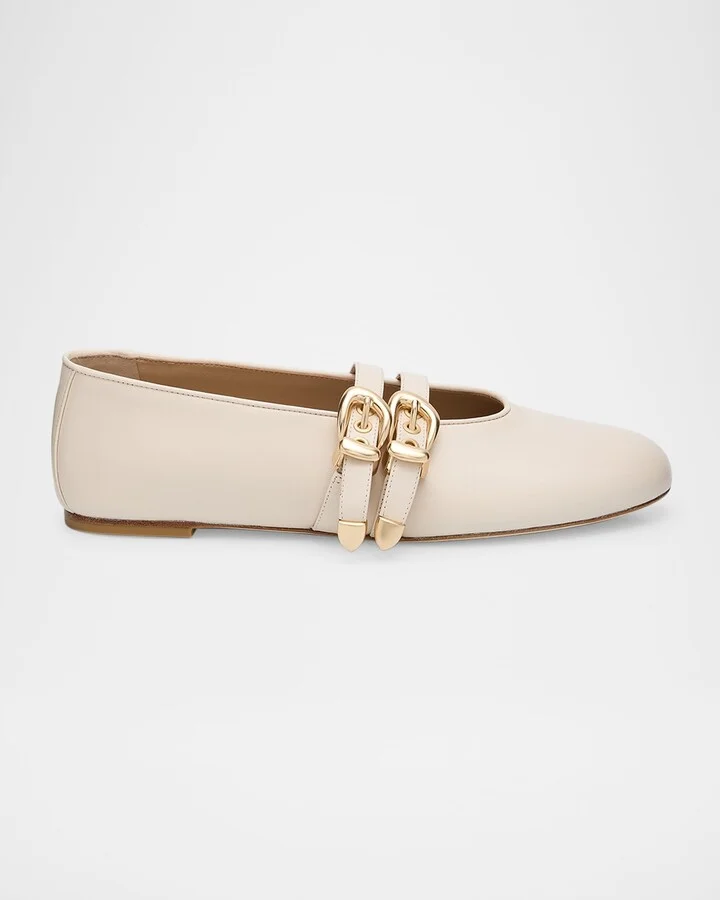 Maven Leather Dual Buckle Mary Jane Ballerina Flats