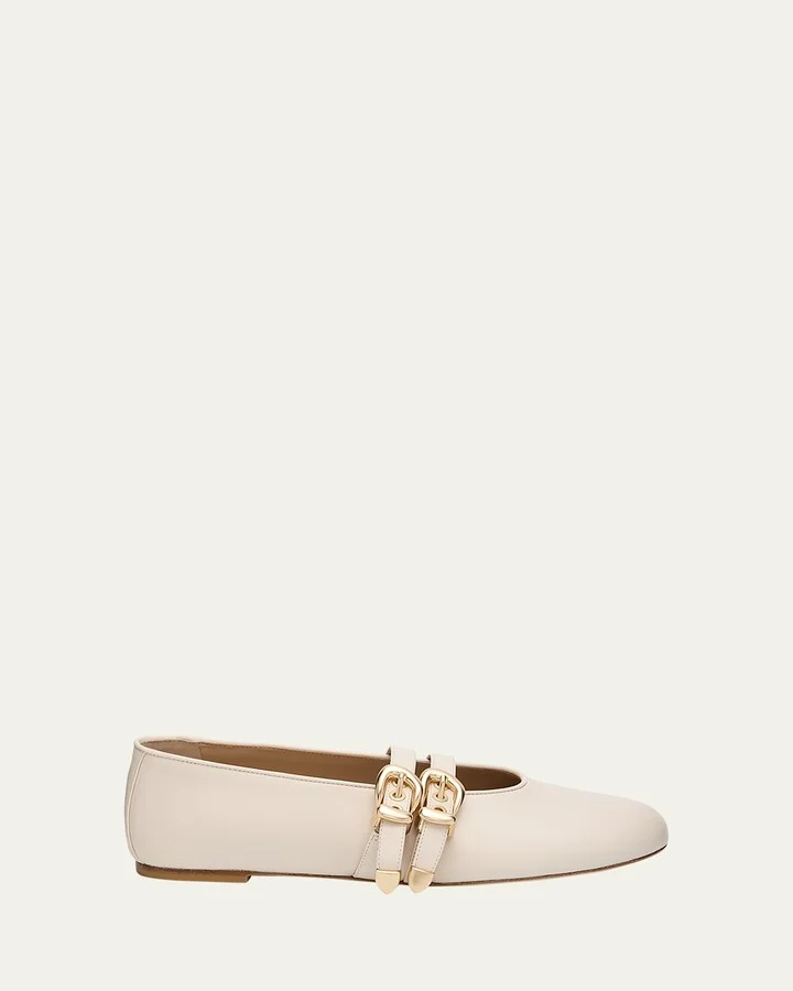 Maven Leather Dual Buckle Mary Jane Ballerina Flats