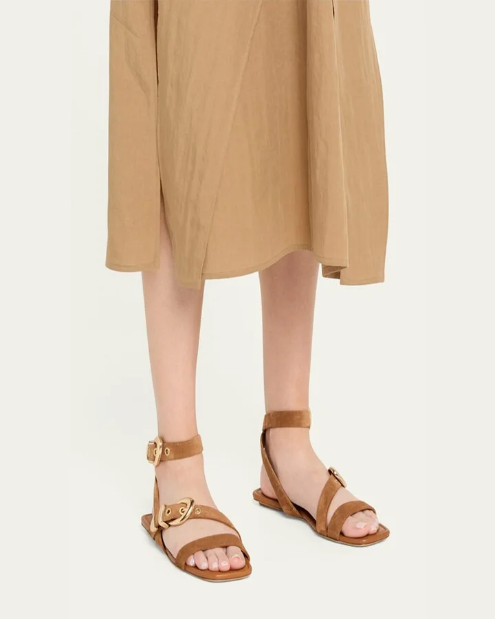Maven Suede Buckle Flat Sandals - Image 11