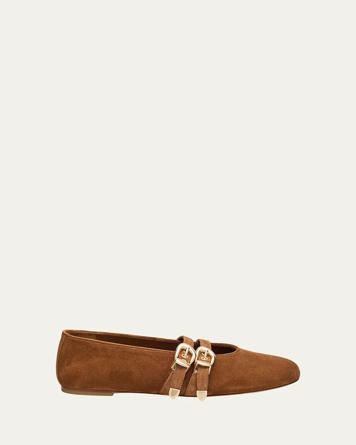 Maven Suede Buckle Mary Jane Ballerina Flats