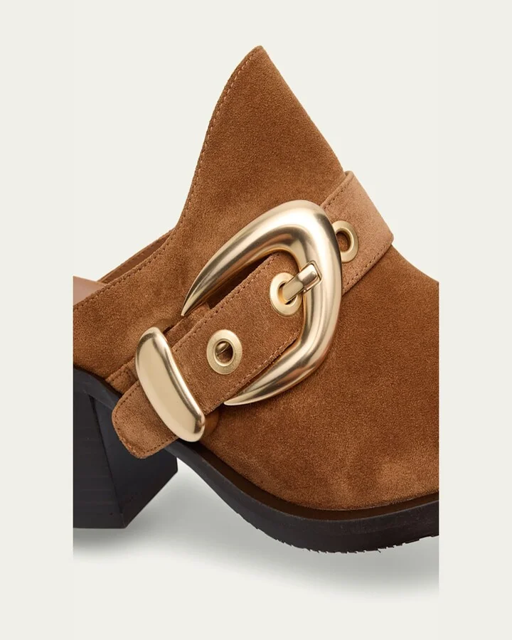 Maven Suede Buckle Western Mules - Image 2