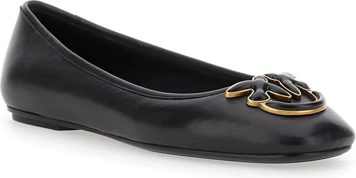 'Max' Black Ballet Shoes With Love Birds Diamond Cut Logo On The Front In Leather Woman - Image 2