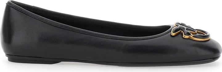 'max' Black Ballet Shoes With Love Birds Diamond Cut Logo On The Front In Leather Woman