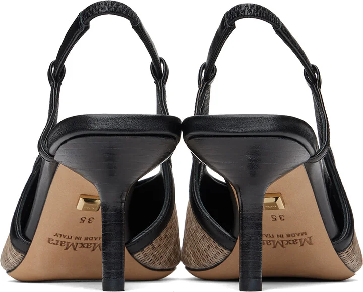 Max Mara Beige & Black Smooth Raffia-Effect Fabric Slingback Heels - Image 2