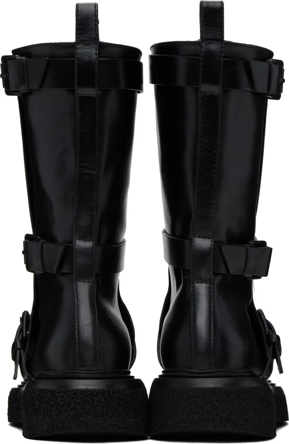 Max Mara Black Leather Biker Boots - Image 2