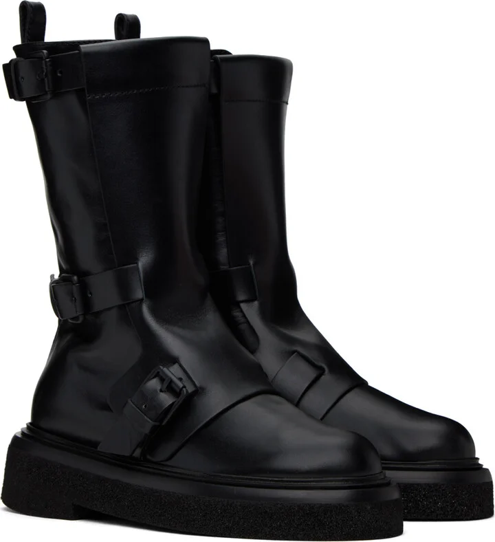 Max Mara Black Leather Biker Boots - Image 4