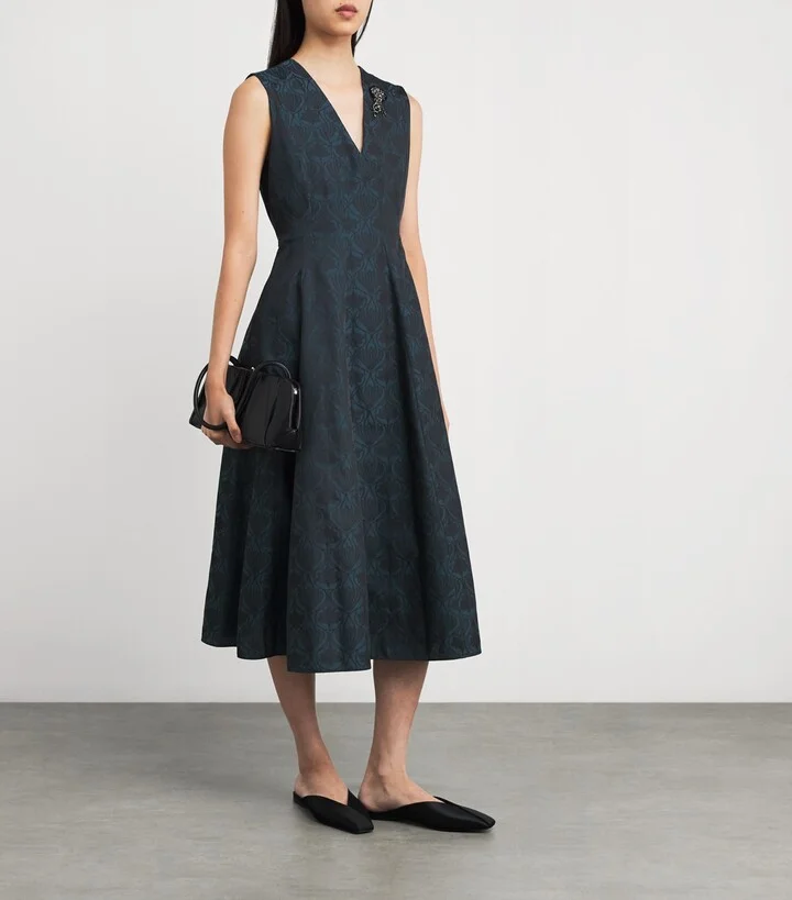 Max Mara Crystal Brooch Jacquard Midi Dress - Image 2