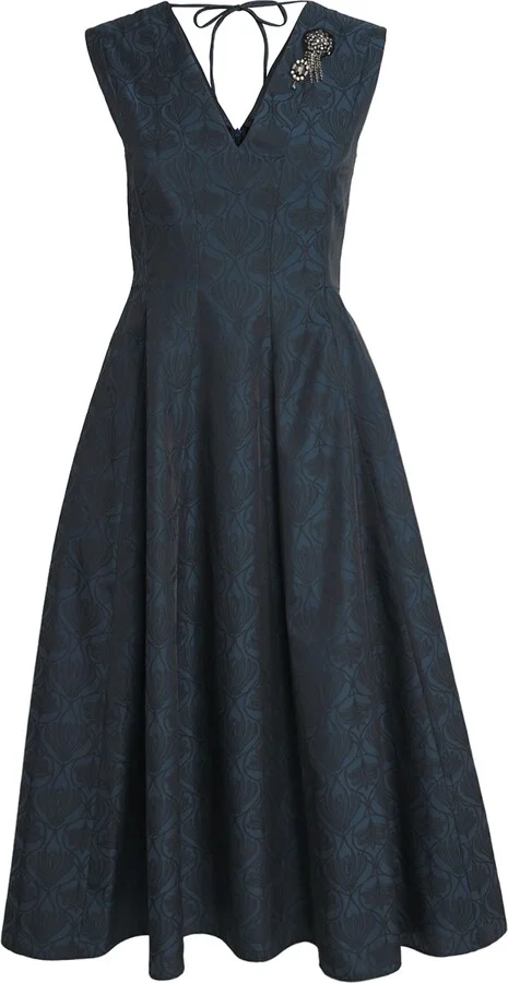 Max Mara Crystal Brooch Jacquard Midi Dress