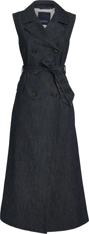 Max Mara Denim Double-Breasted Midi Dress