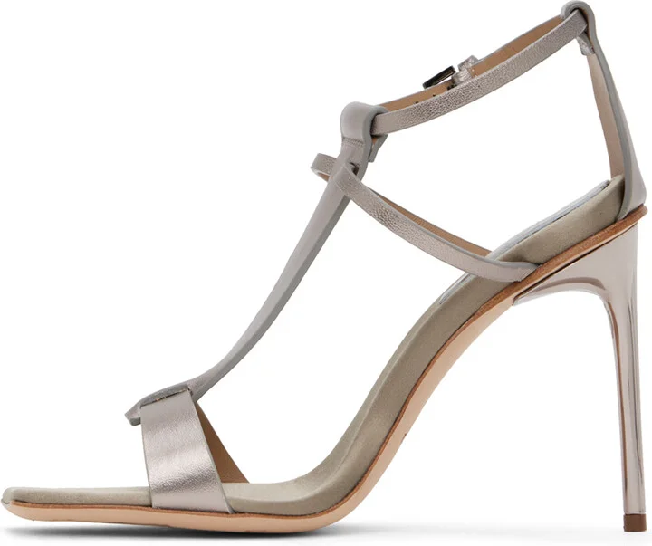 Max Mara Gray Metallic Nappa Leather Sandals - Image 3