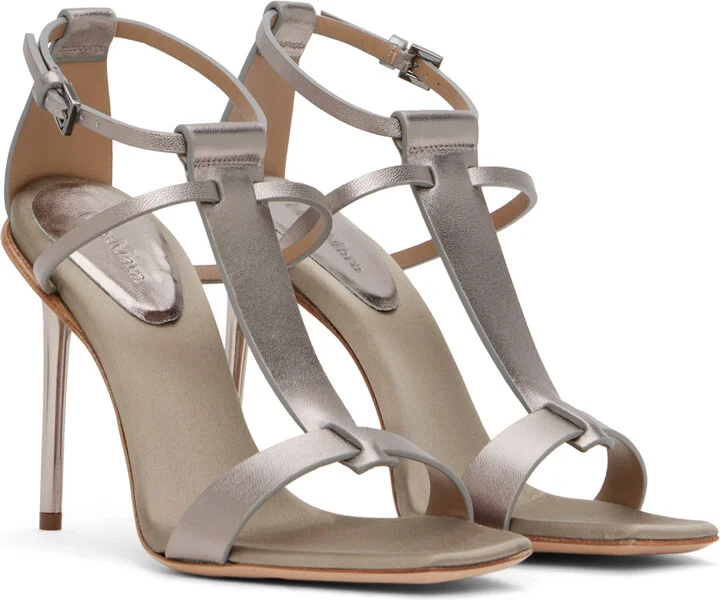 Max Mara Gray Metallic Nappa Leather Sandals - Image 4