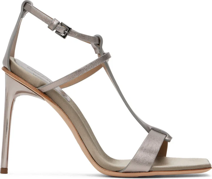 Max Mara Gray Metallic Nappa Leather Sandals