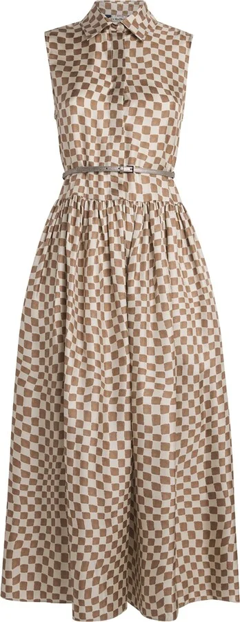 Max Mara Silk Check Midi Dress