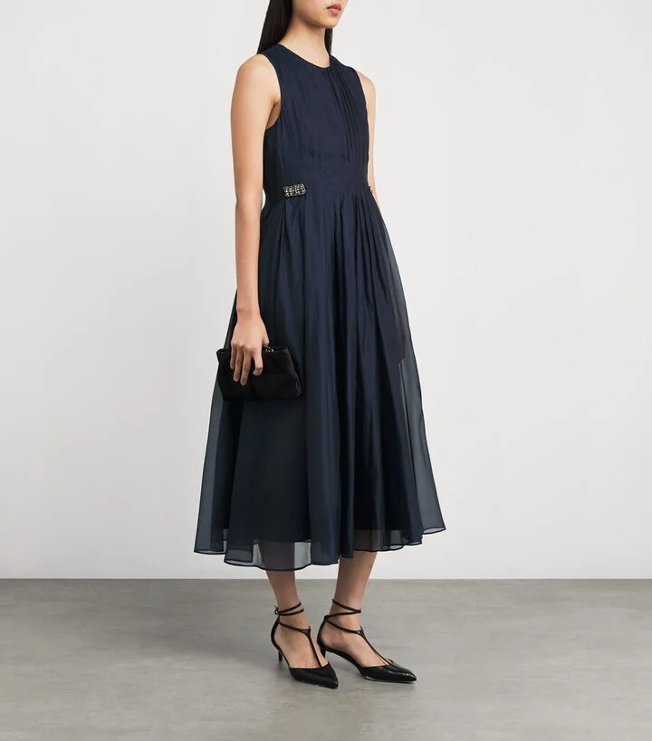 Max Mara Silk Pleated Midi Dress - Image 2
