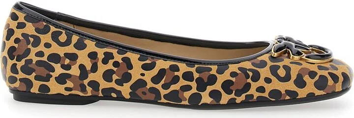 'Max' Multicolor Ballet Shoes With Logo Love Birds Diamond Cut On The Front And Leopard Motif In Suede Woman