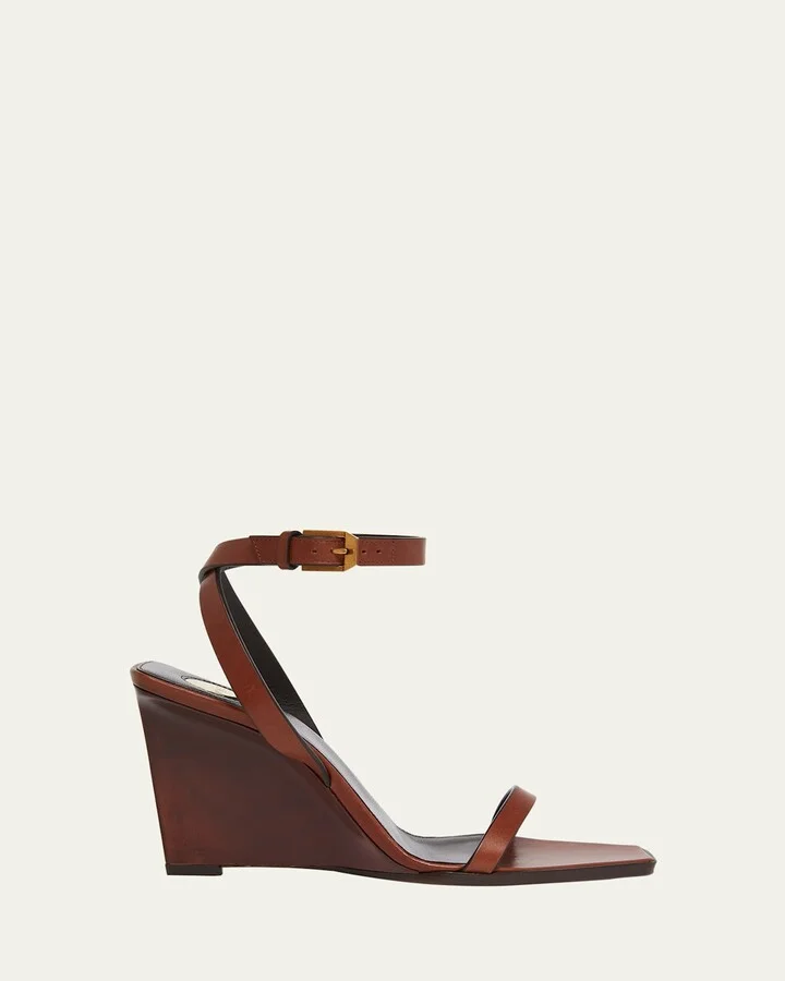 May Leather Ankle-Strap Wedge Sandals